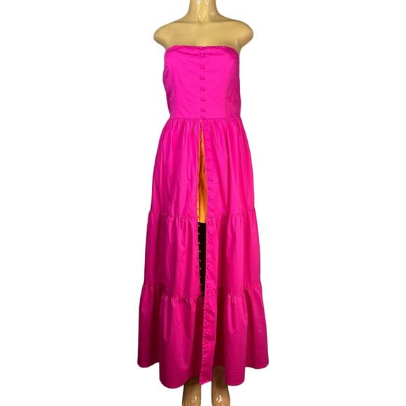 New York & Company Bright Pink Strapless Button Front Maxi Dress SZ Large - Picture 1 of 14